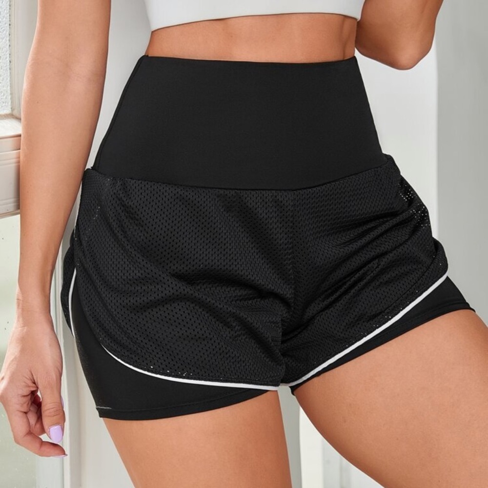 Black double mesh shorts